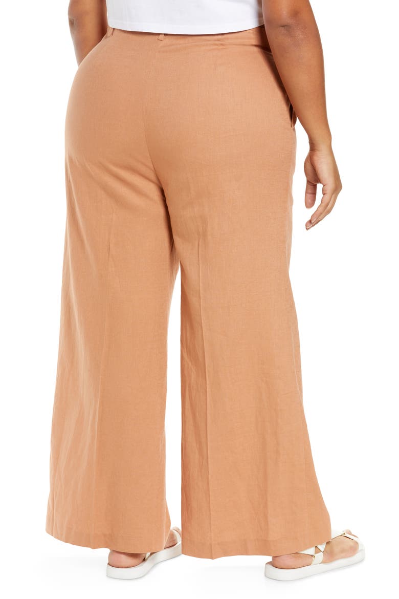 Wide Leg Linen Blend Stovepipe Pants, Alternate, color, TAN MOCHA