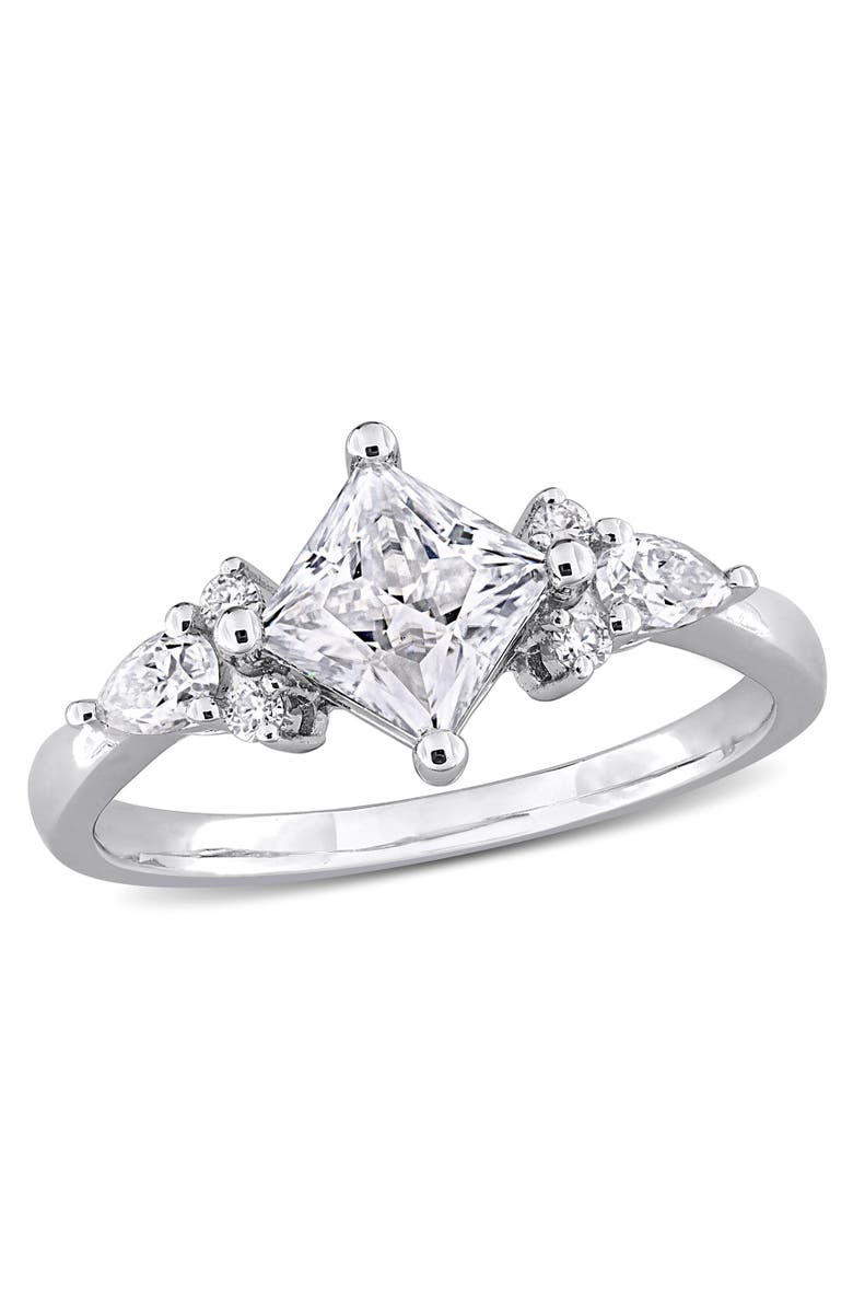 Julianna B. Moissanite Princess-Cut Cluster Engagement Ring, Main, color, Sterling Silver