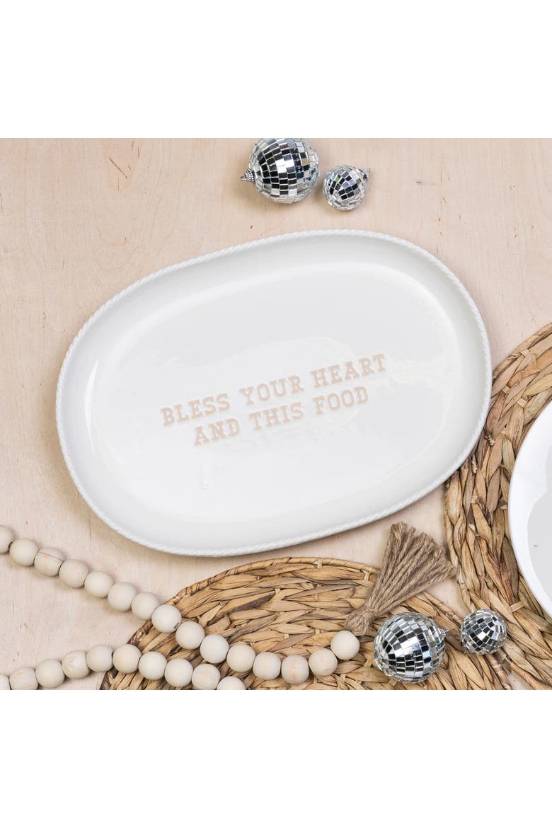 Bless Your Heart Platter Ceramic White, Alternate, color, White