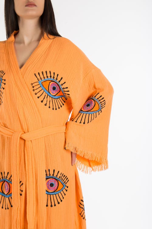 Forever & Always Shoes Aria Evil Eye Handmade Cotton Kimono In Orange