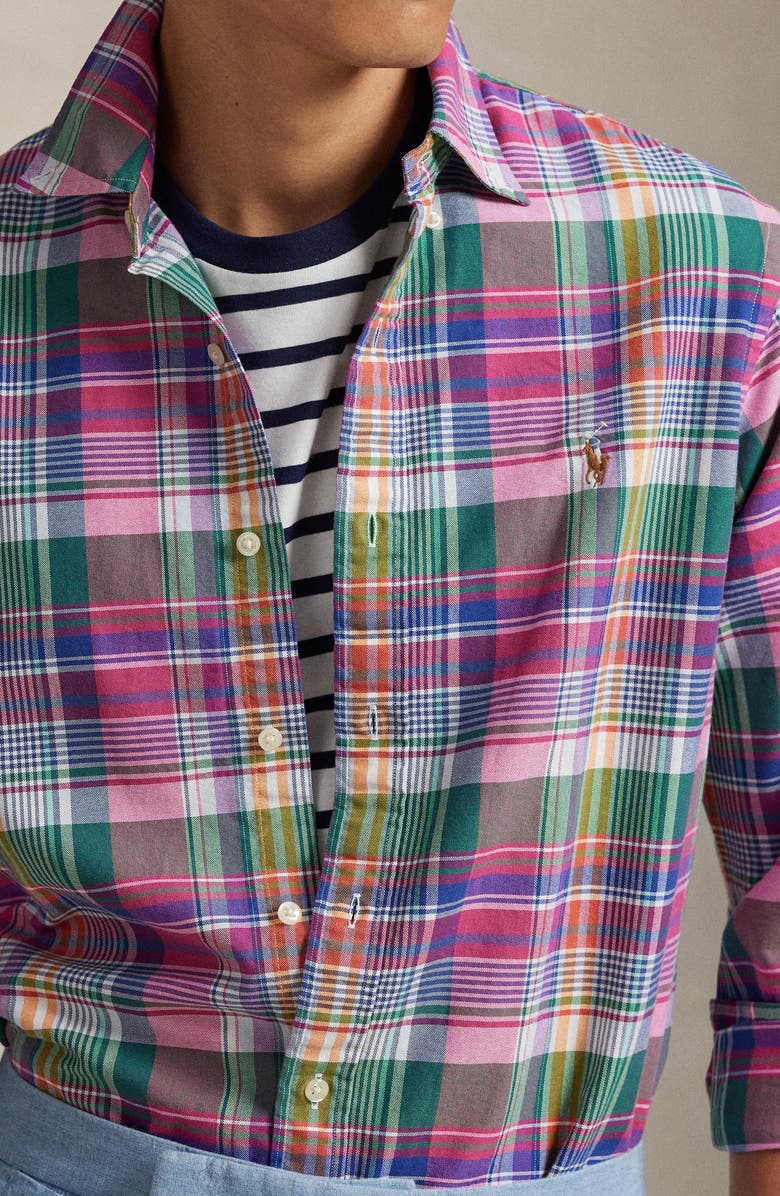 Polo Ralph Lauren Classic Fit Plaid Cotton Button-Down Oxford Shirt, Alternate, color, Pink Blue Multi