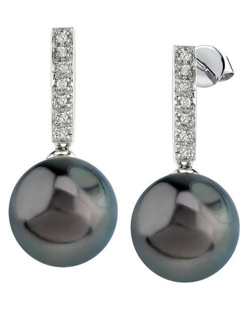 The Pearl Source Tahitian South Sea Pearl Dangling Diamond Earrings In White Gold