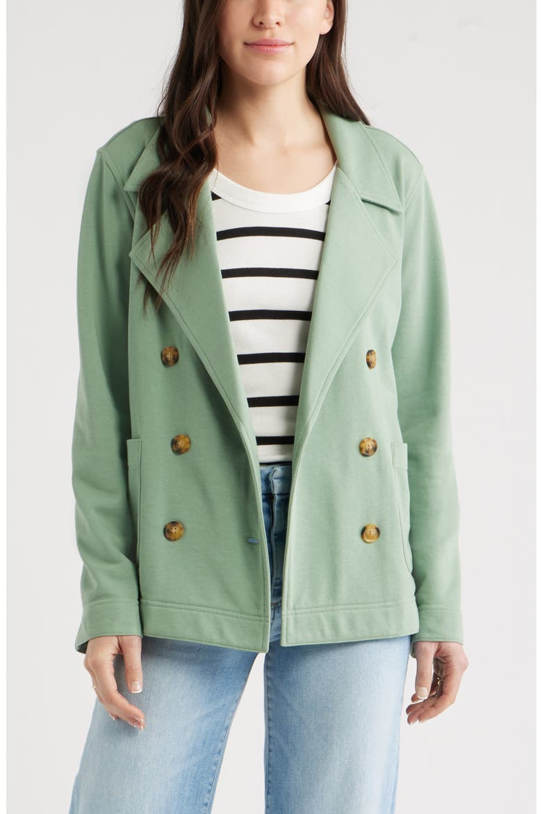 Double Breasted Knit Blazer, Main, color, GREEN HEDGE