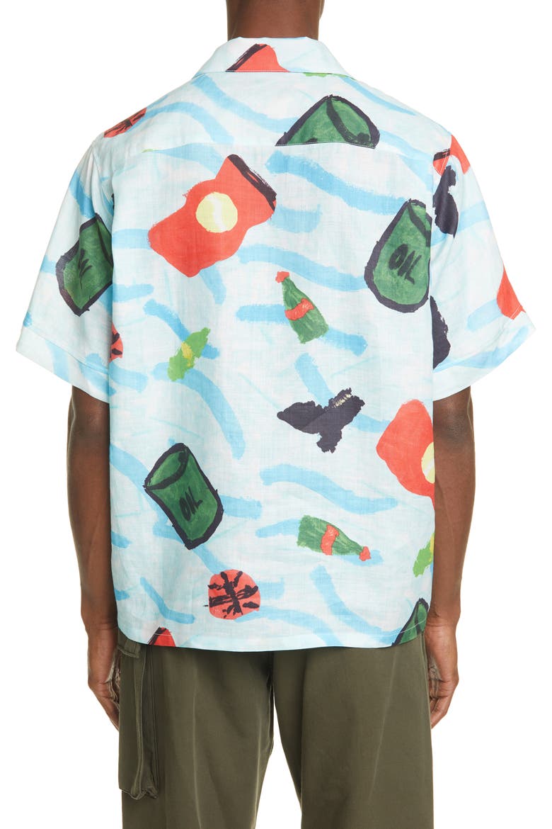 Waste Sea Print Short Sleeve Ramie Button-Up Shirt, Alternate, color, ARTIC PRINT