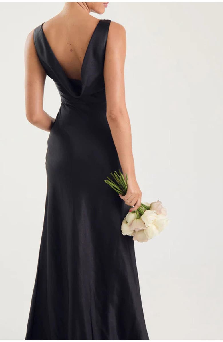 Six Stories Cowl Back Satin Bridesmaid Dress, Alternate, color, Black