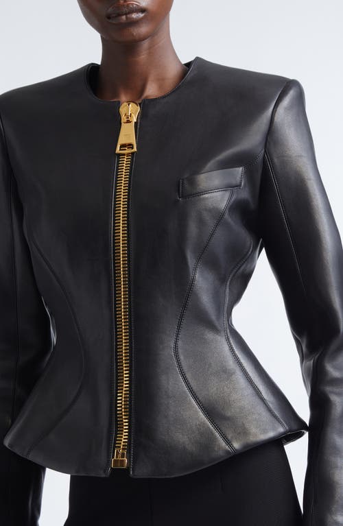 Balmain Lambskin Leather Basque Jacket In Black