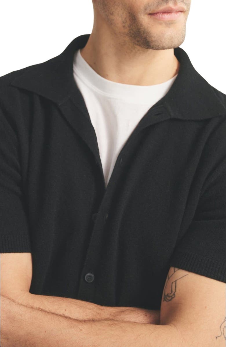 NAADAM Signature Cashmere Short Sleeve Button Down, Alternate, color, Black