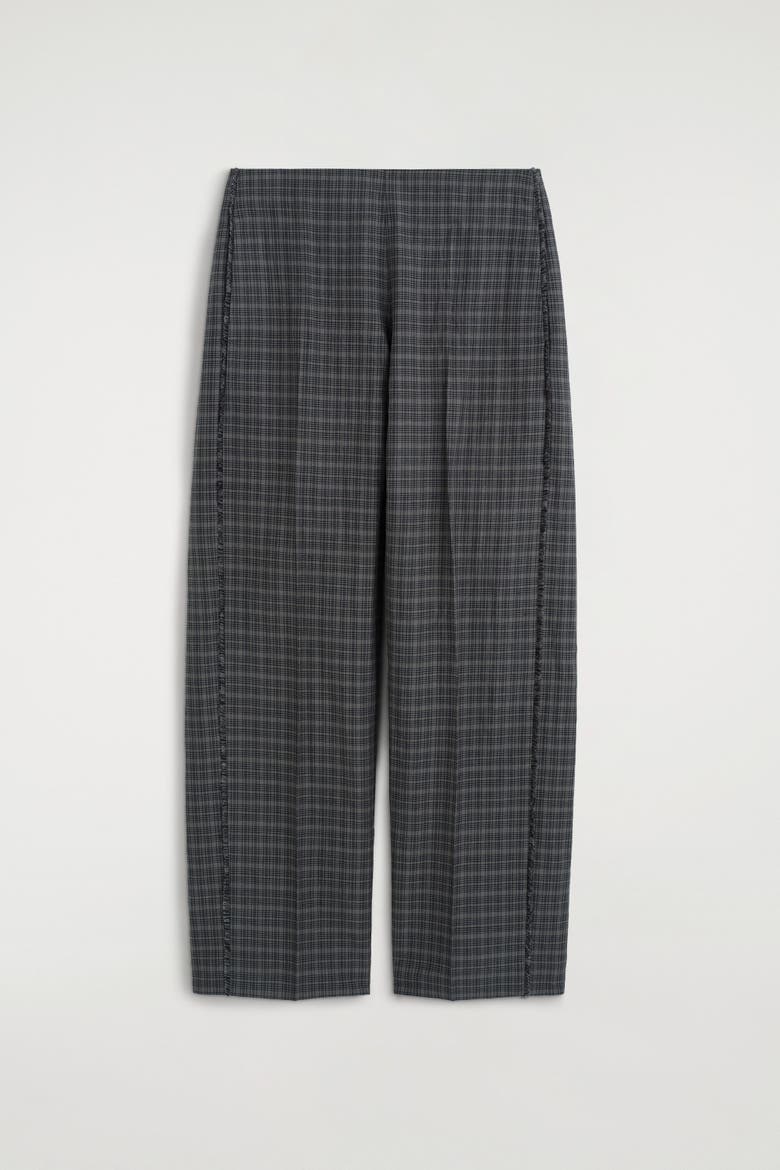 Fringed Checked Linen-cotton Pants, Alternate, color, GRAY / BROWN / CHECKED