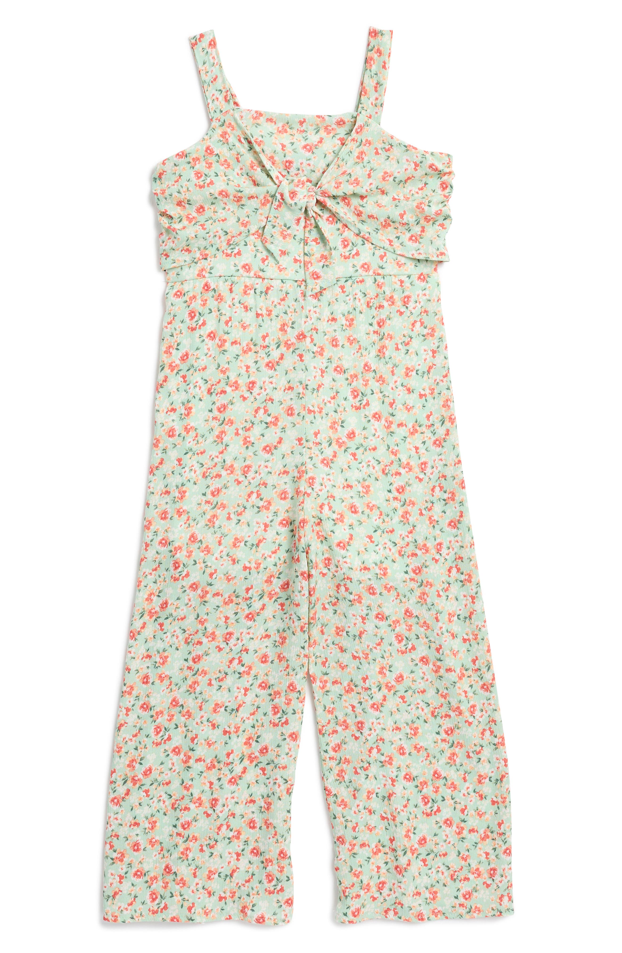 Ava & Yelly Kids' Floral Knotted Gauze Jumpsuit