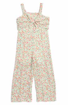 Ava & Yelly Kids' Floral Knotted Gauze Jumpsuit