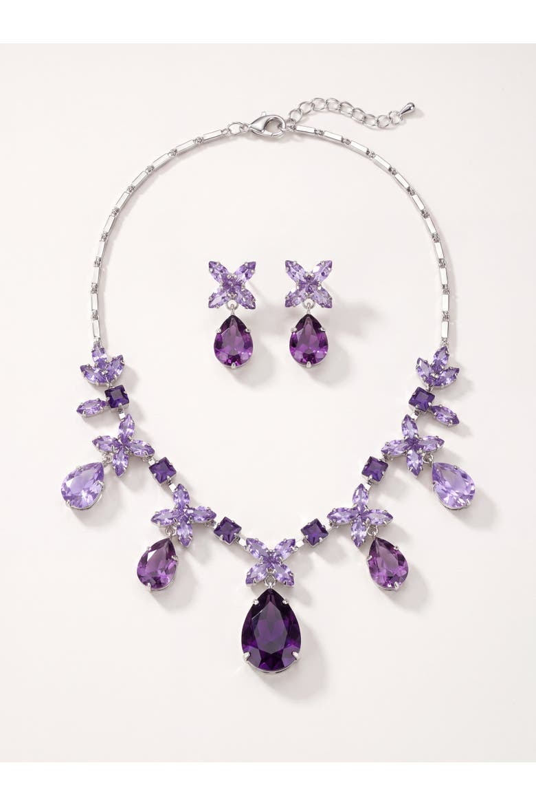 Crystal Necklace and Earrings Set, Main, color, Purple