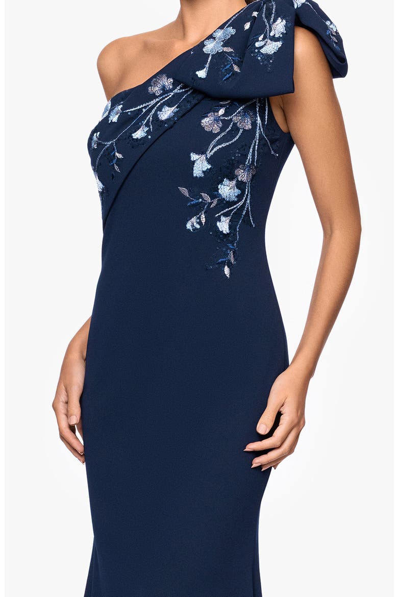 One-Shoulder Crepe Gown, Alternate, color, NAVY