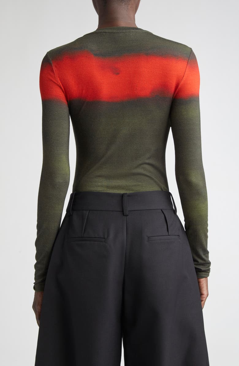 Jason Wu Collection Painted Stripe Long Sleeve Jersey Top, Alternate, color, Dark Fern/ Pink Ginger