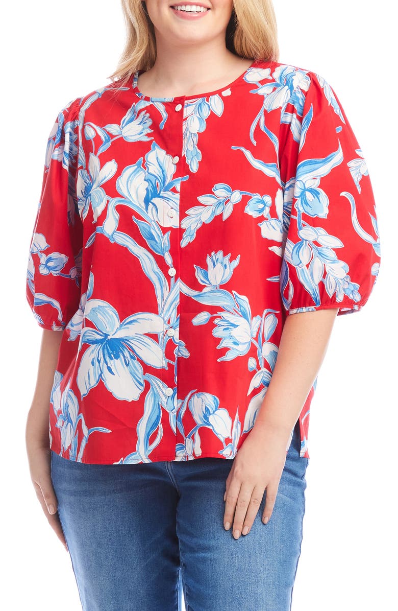 Karen Kane Floral Print Puff Sleeve Top, Main, color, Print