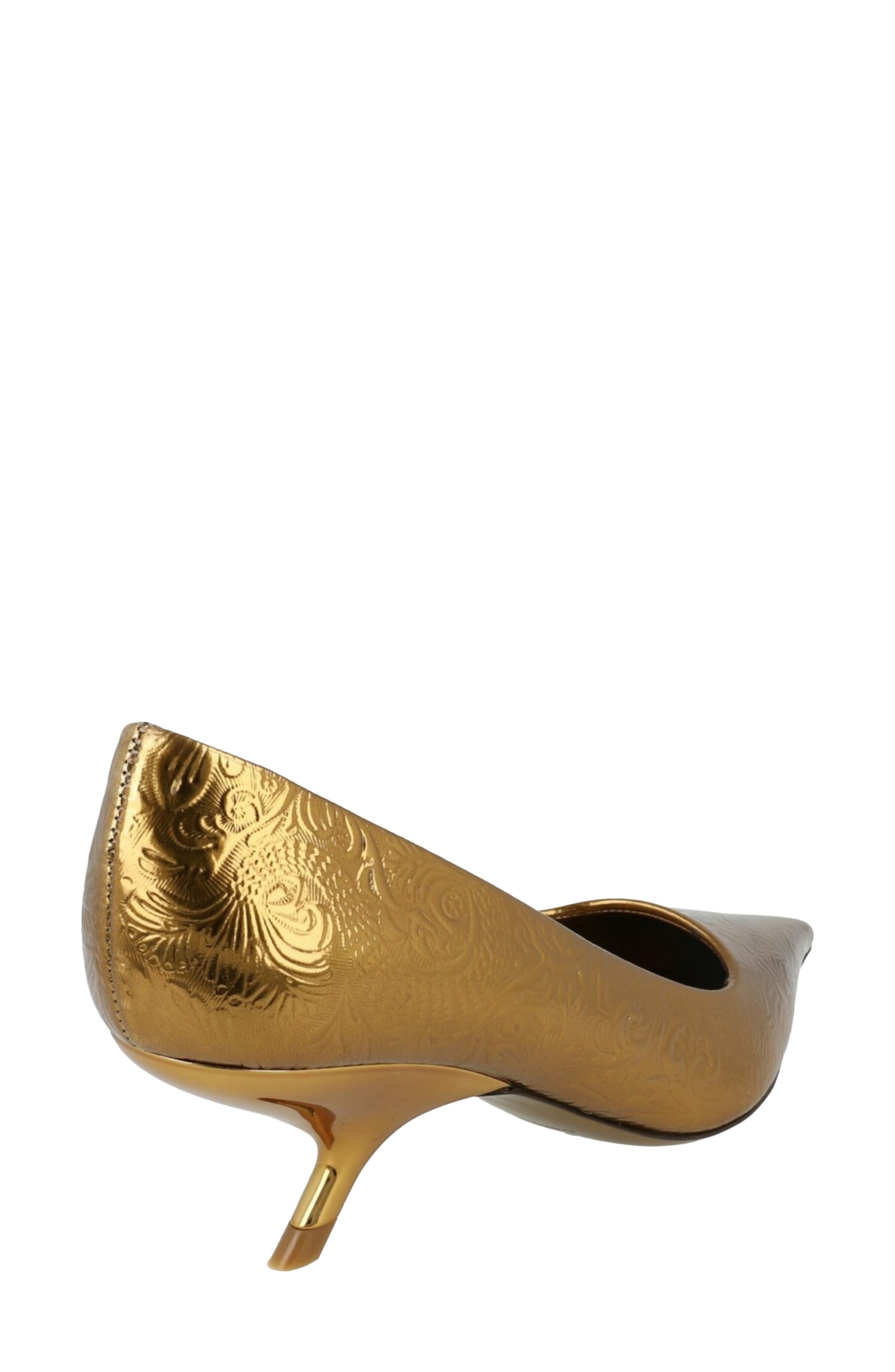 Eva Embossed Leather Pointed Toe Pump, Alternate, color, GOLD