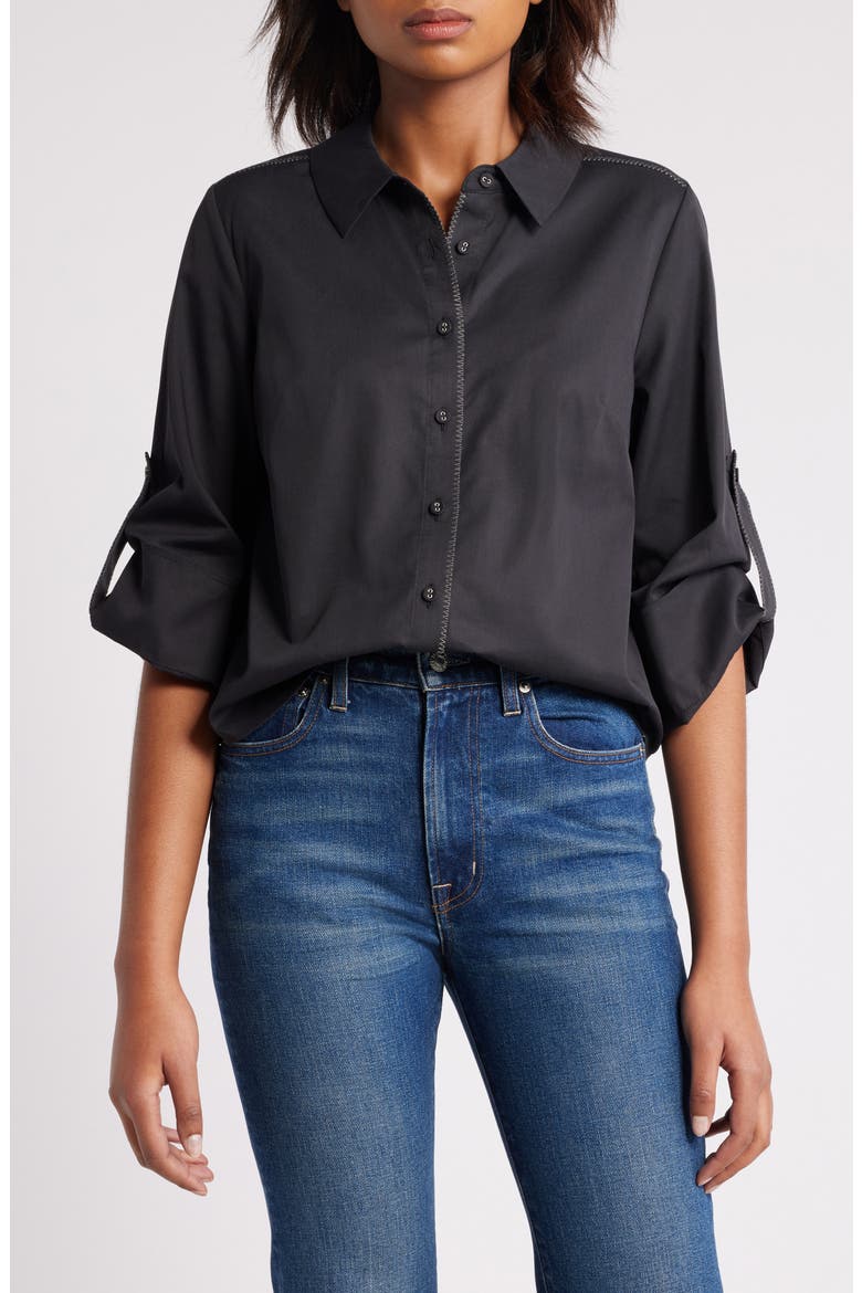 Roll Tab Button-Up Shirt, Main, color, BLACK