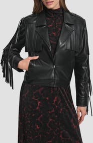 DKNY Fringe Faux Leather Jacket