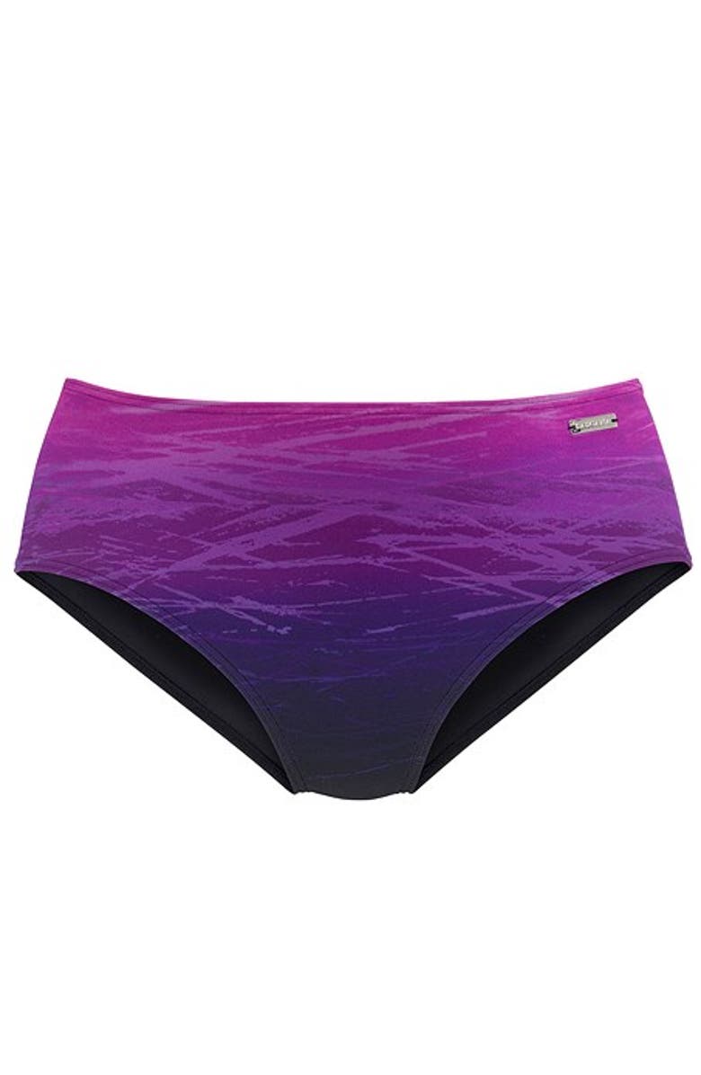 LASCANA Printed Mid Rise Bikini Bottom, Alternate, color, Black & Pink