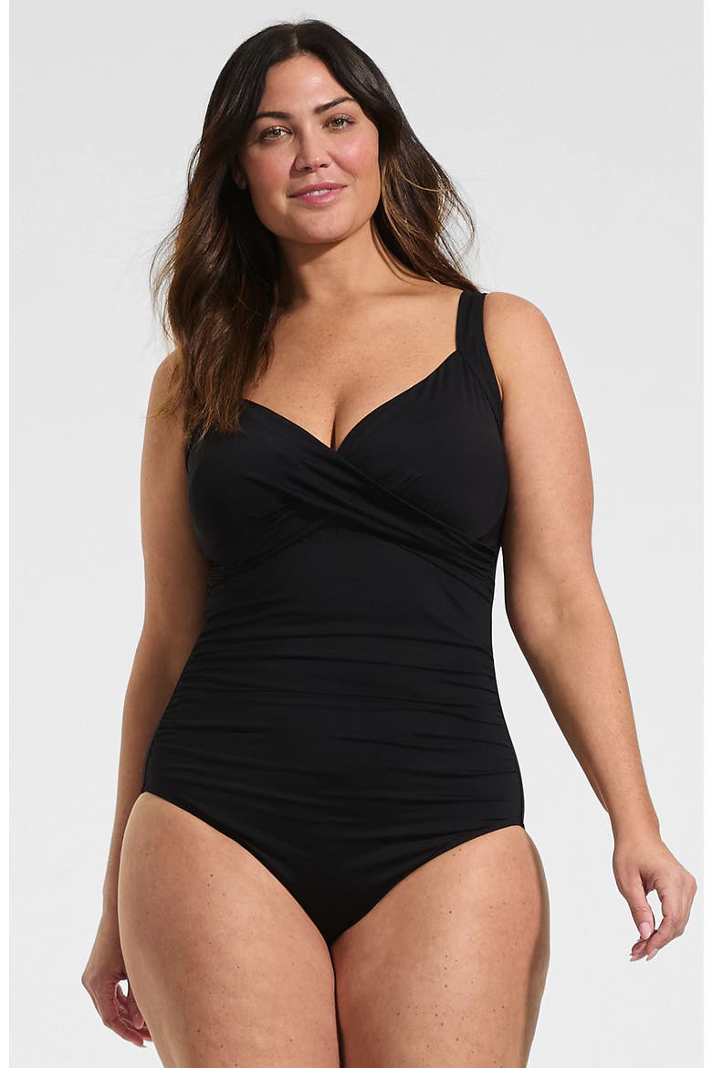 Plus Size Sweetheart Underwire Wrap One Piece Swimsuit, Main, color, Black