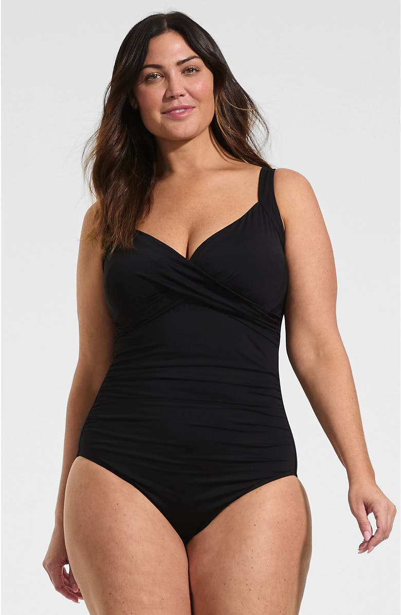 Lands' End Sweetheart Underwire Wrap One Piece Swimsuit, Main, color, Black
