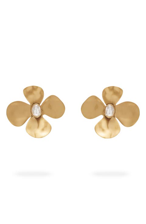 Lucky Imitation Pearl Floral Earrings