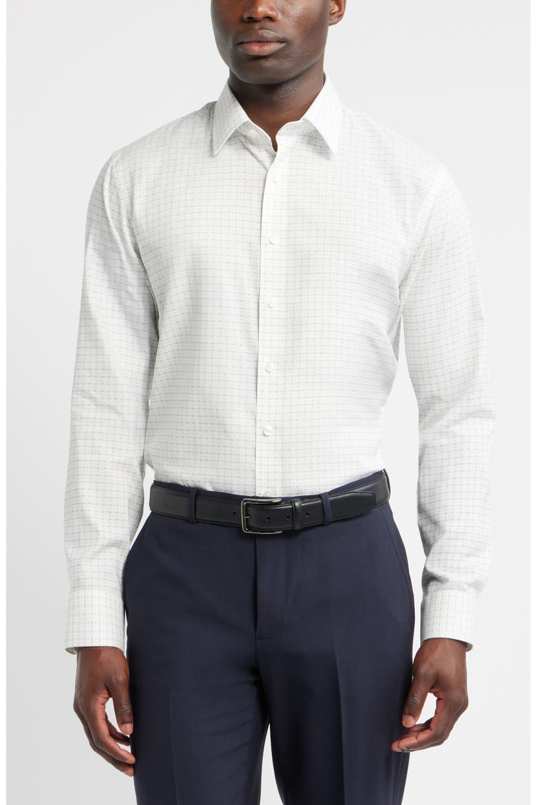Trim Fit Neat Premium Performance Twill Dress Shirt, Main, color, WHITE ALESSIO GEO