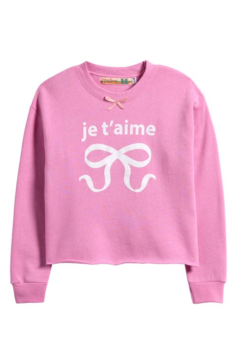 Kids' Je T'aime Bow Cotton Blend Sweatshirt (Big Kid)