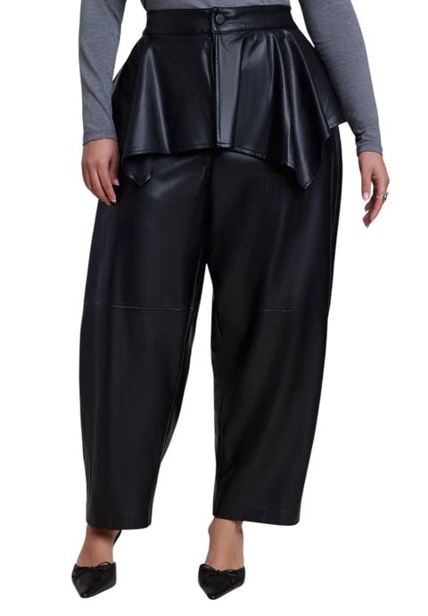 Peplum Detail Faux Leather Barrel Pant (plus)