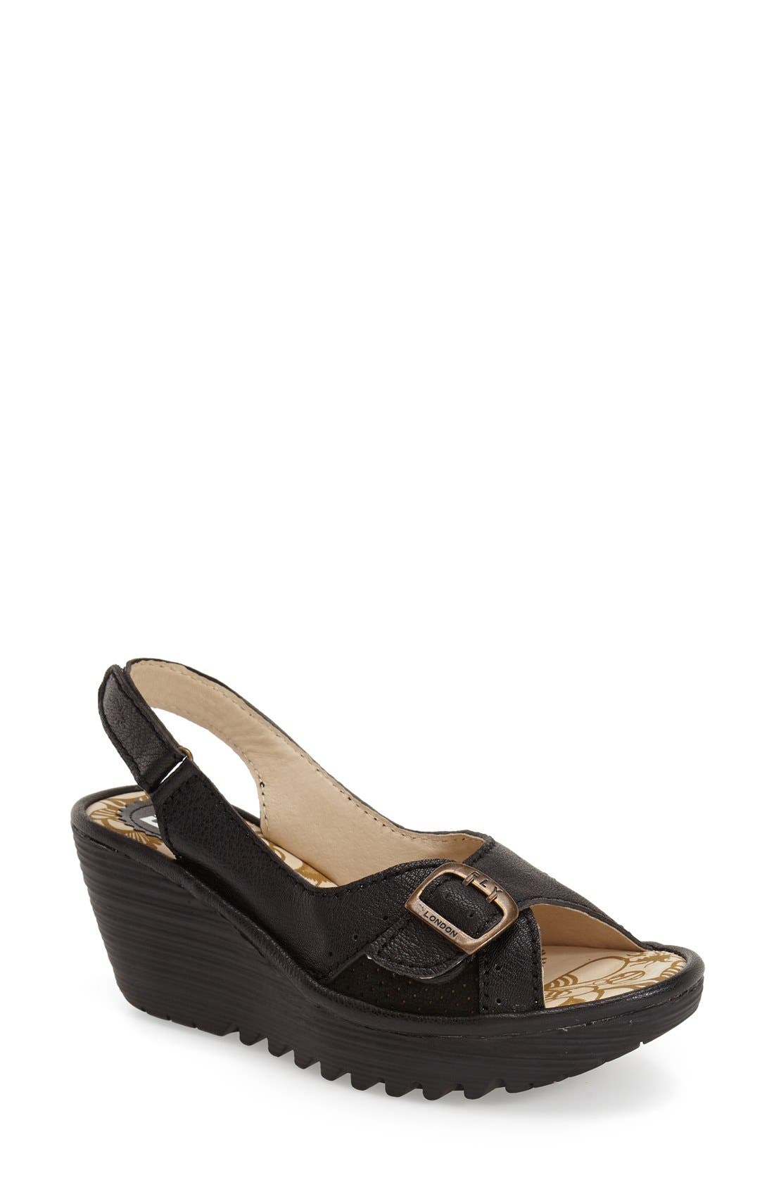 'Yaga' Platform Wedge Sandal, Main, color, BLACK LEATHER