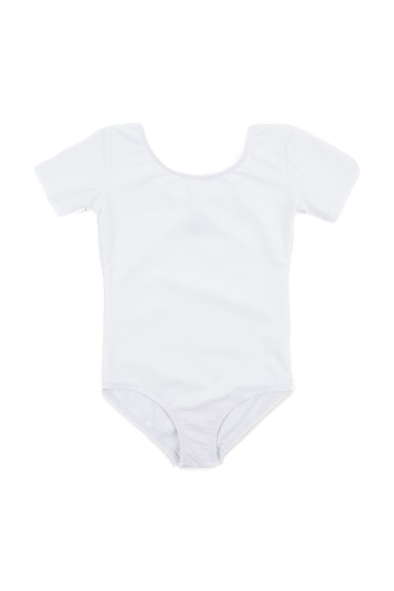 Girls Short Sleeve Leotard, Alternate, color, WHITE