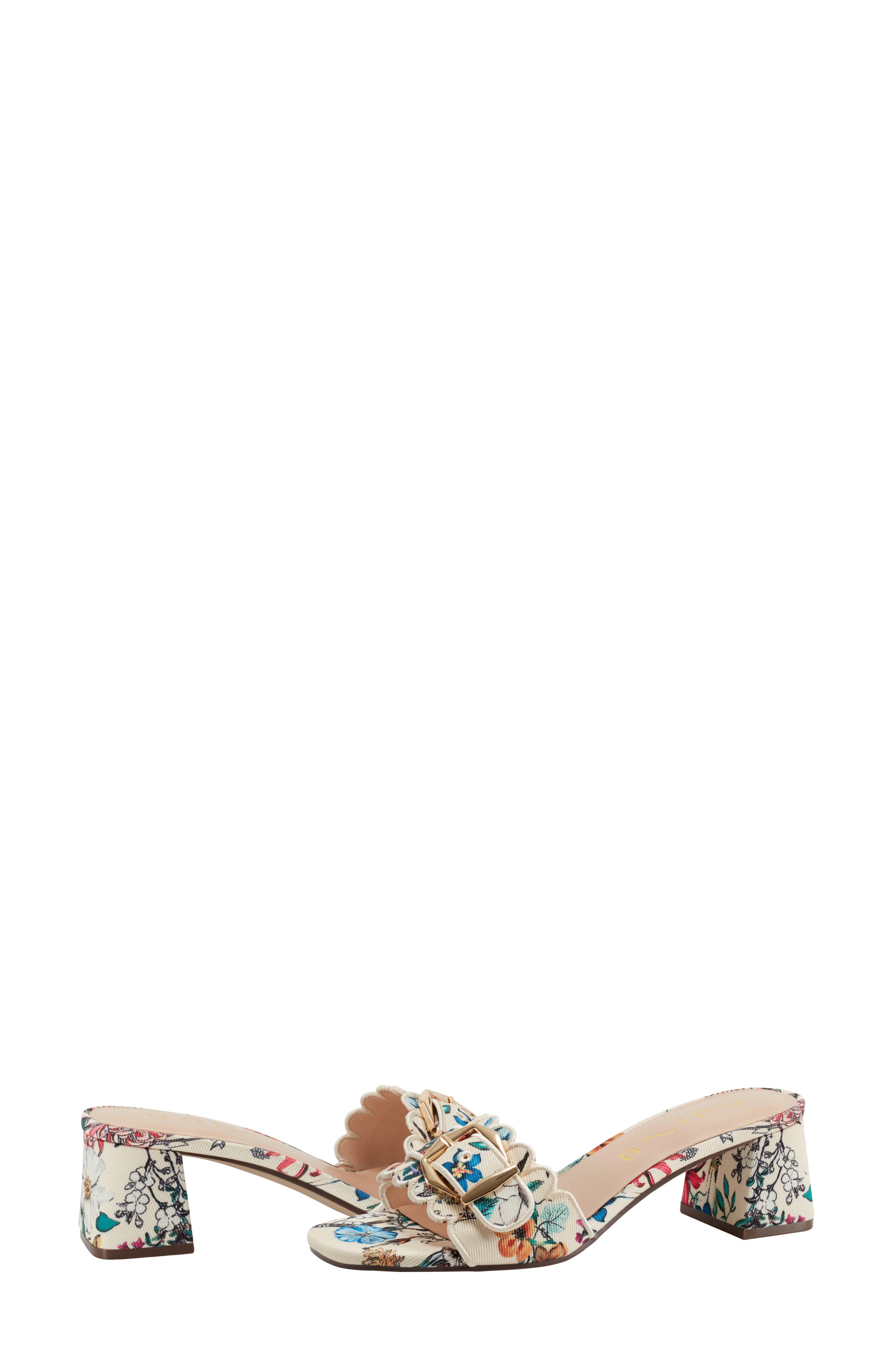 UNISA Vinley Denim Buckle Scalloped Slide Sandal, Alternate, color, 