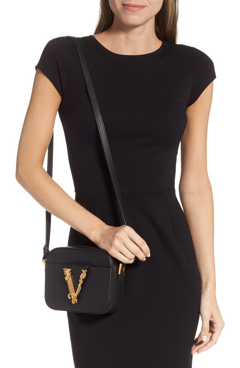 Versace Mini Virtus Leather Shoulder Bag, Alternate, color,