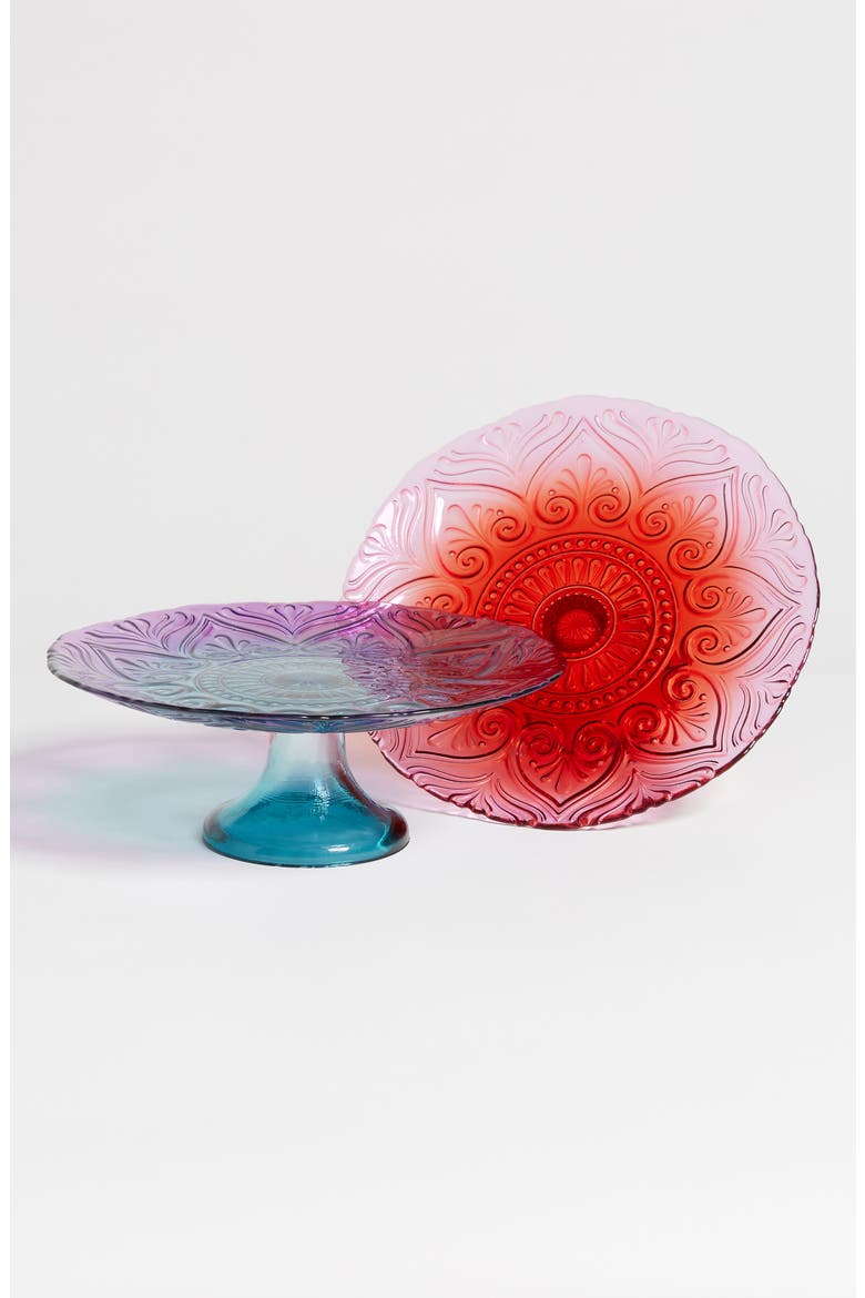 Anthropologie Soda Lime Glass Cake Stand, Alternate, color, PURPLE LIGHT BLUE