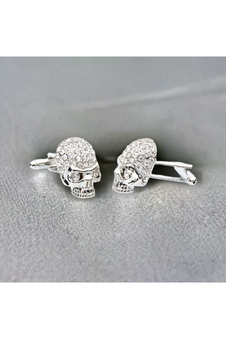 Crystal Skull Cufflinks, Alternate, color, Silver