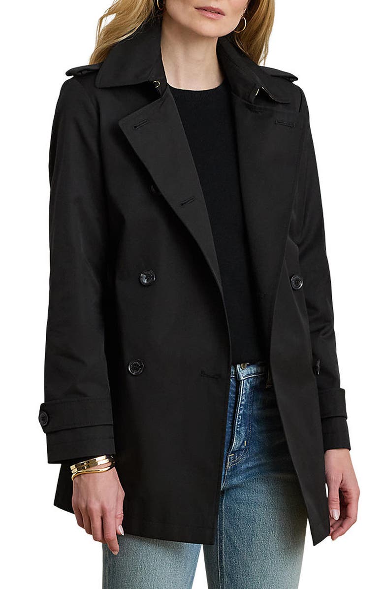 Lauren Ralph Lauren Double Breasted Cotton Blend Jacket, Alternate, color, Black