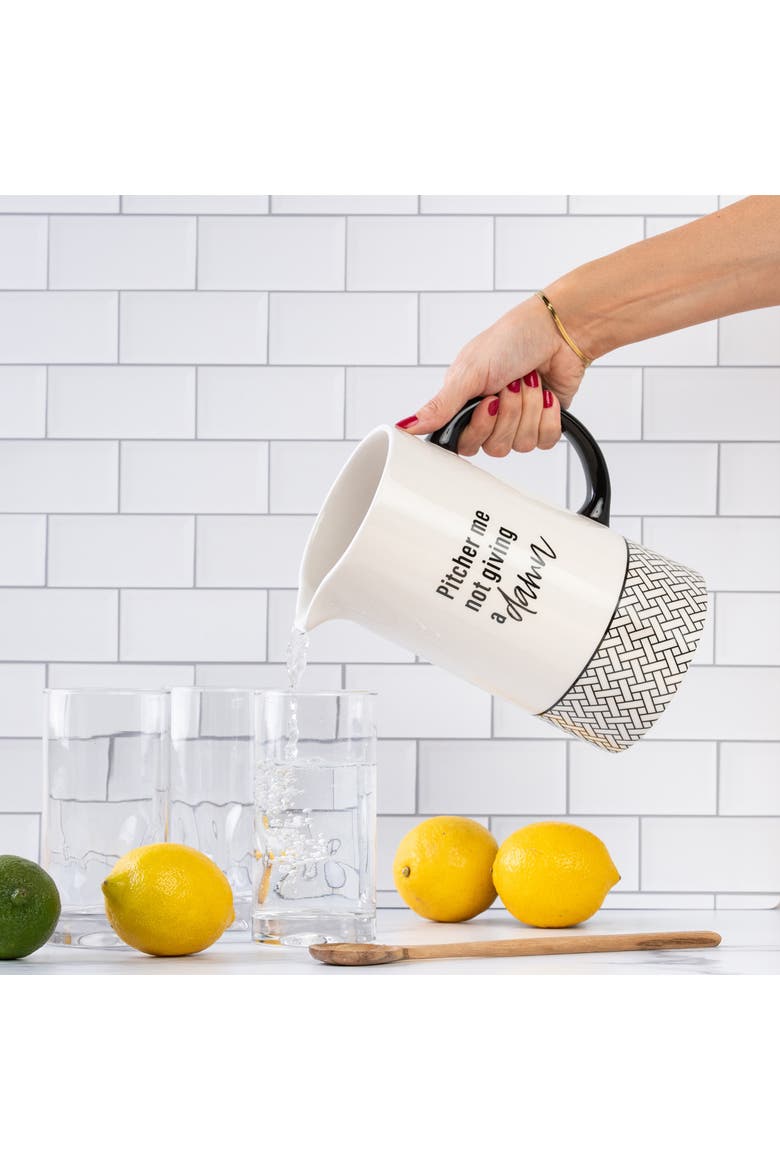 Not Giving A Damn Pitcher w/ Spoon Set of 2 Ceramic White, Alternate, color, White