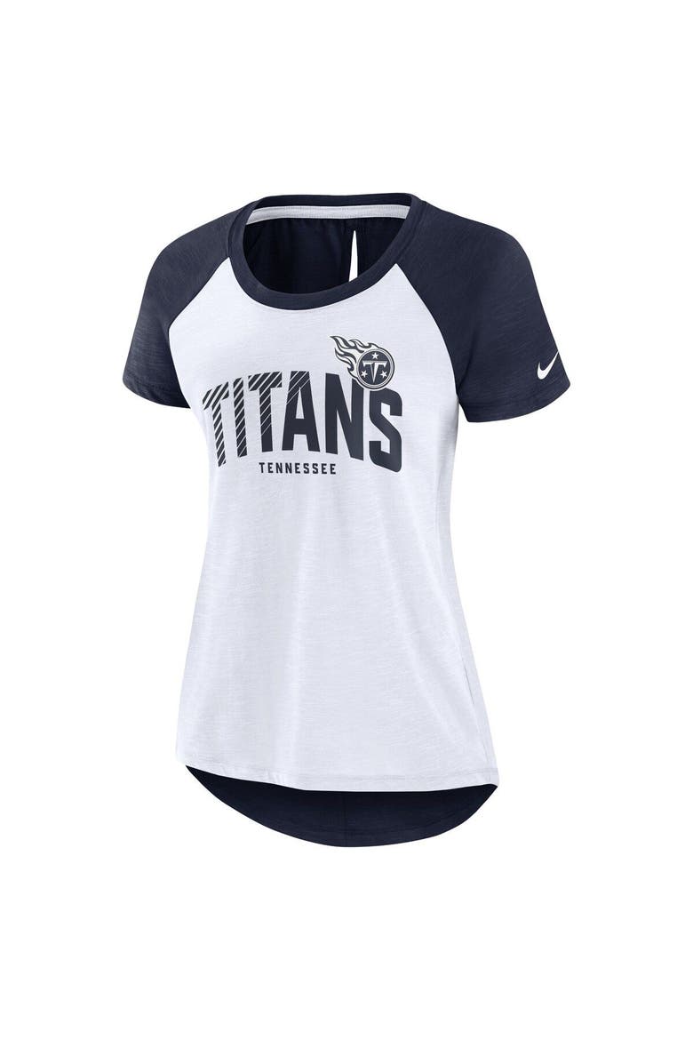 Women's Nike White/Heather Scarlet Tennessee Titans Back Slit Lightweight Fashion T-Shirt, Alternate, color, White