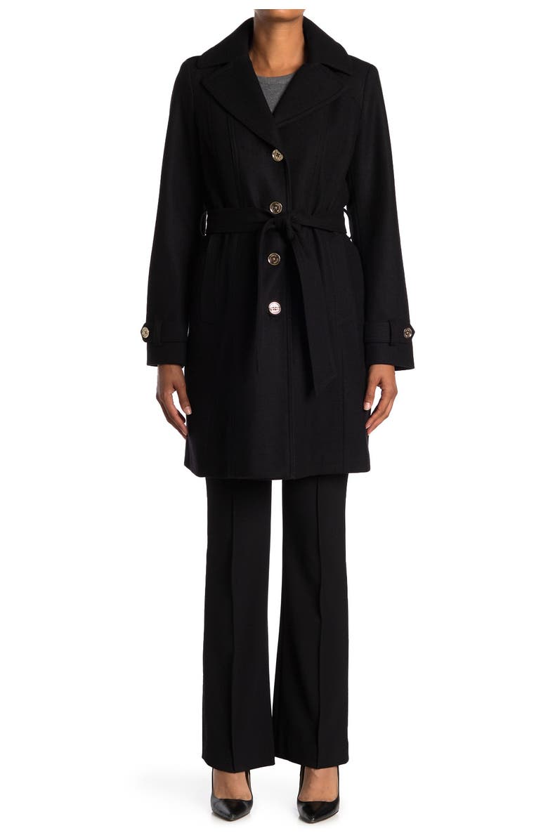 Michael Kors Missy Belted Wool Blend Trench Coat, Alternate, color, 