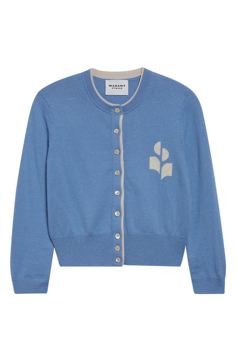 Isabel Marant Étoile Lona Intarsia Cotton & Wool Cardigan, Alternate, color, Dusky Blue/ Light Grey