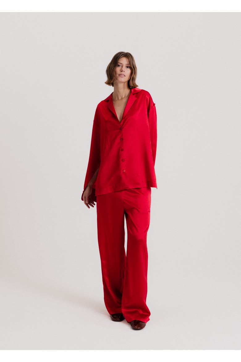 Silk Wide Leg Pants, Alternate, color, Red