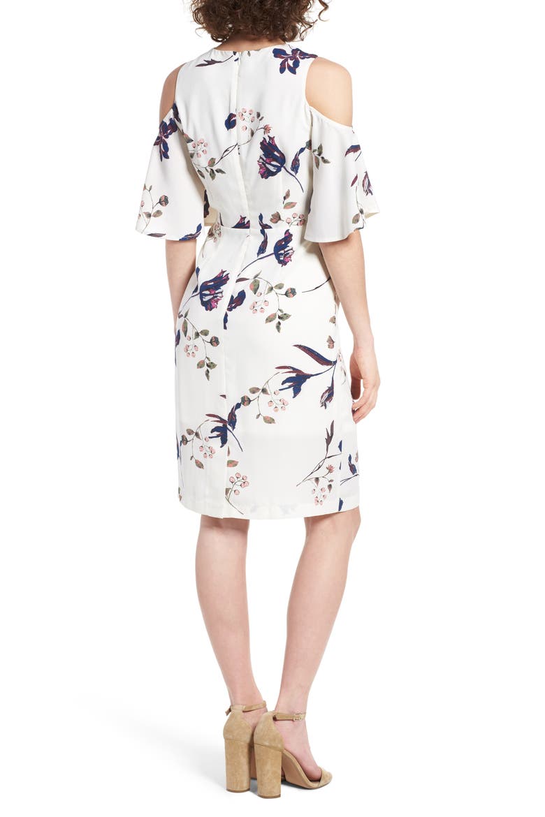 Flutter Sleeve Cold Shoulder Dress, Alternate, color, IVORY CLOUD MULTI FLORAL