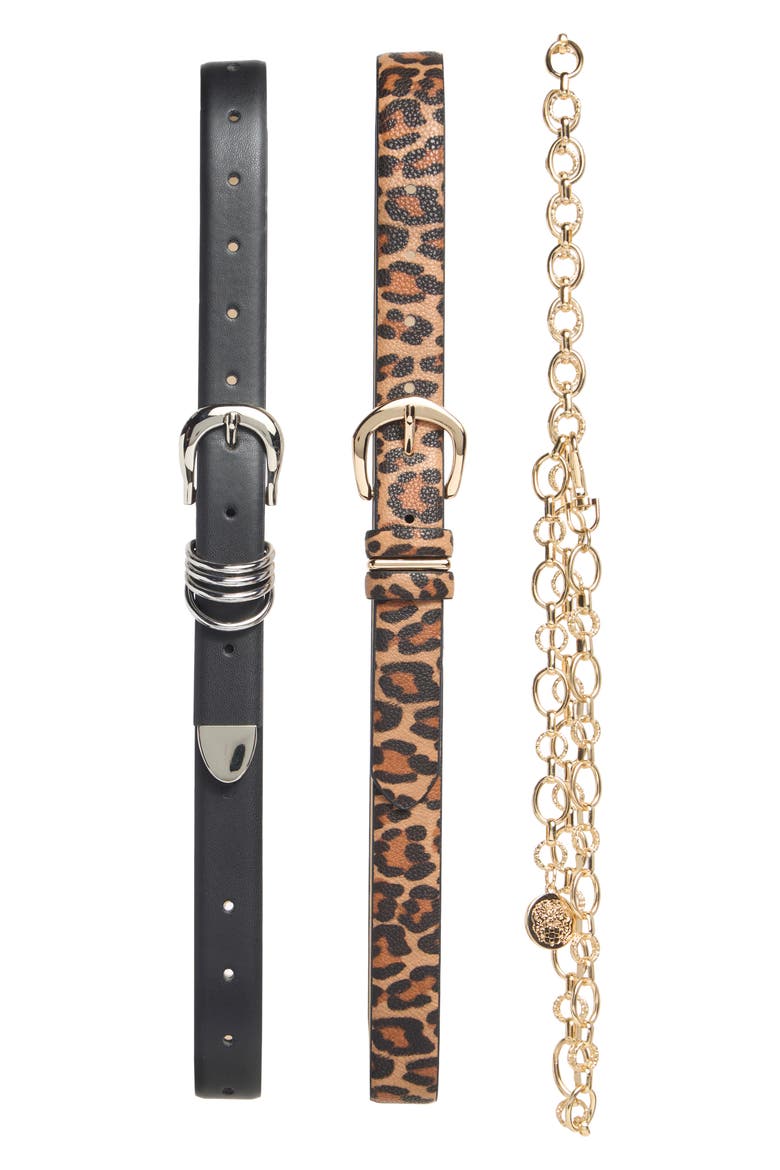 3-for-1 Faux Leather & Chain Belt Set, Main, color, LEOPARD