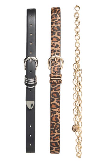 Vince Camuto 3-for-1 Faux Leather & Chain Belt Set In Brown