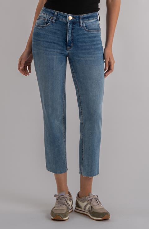 KUT from the Kloth Rachael Fab Ab Raw Hem High Waist Crop Mom Jeans (Adherent) (Regular & Petite)