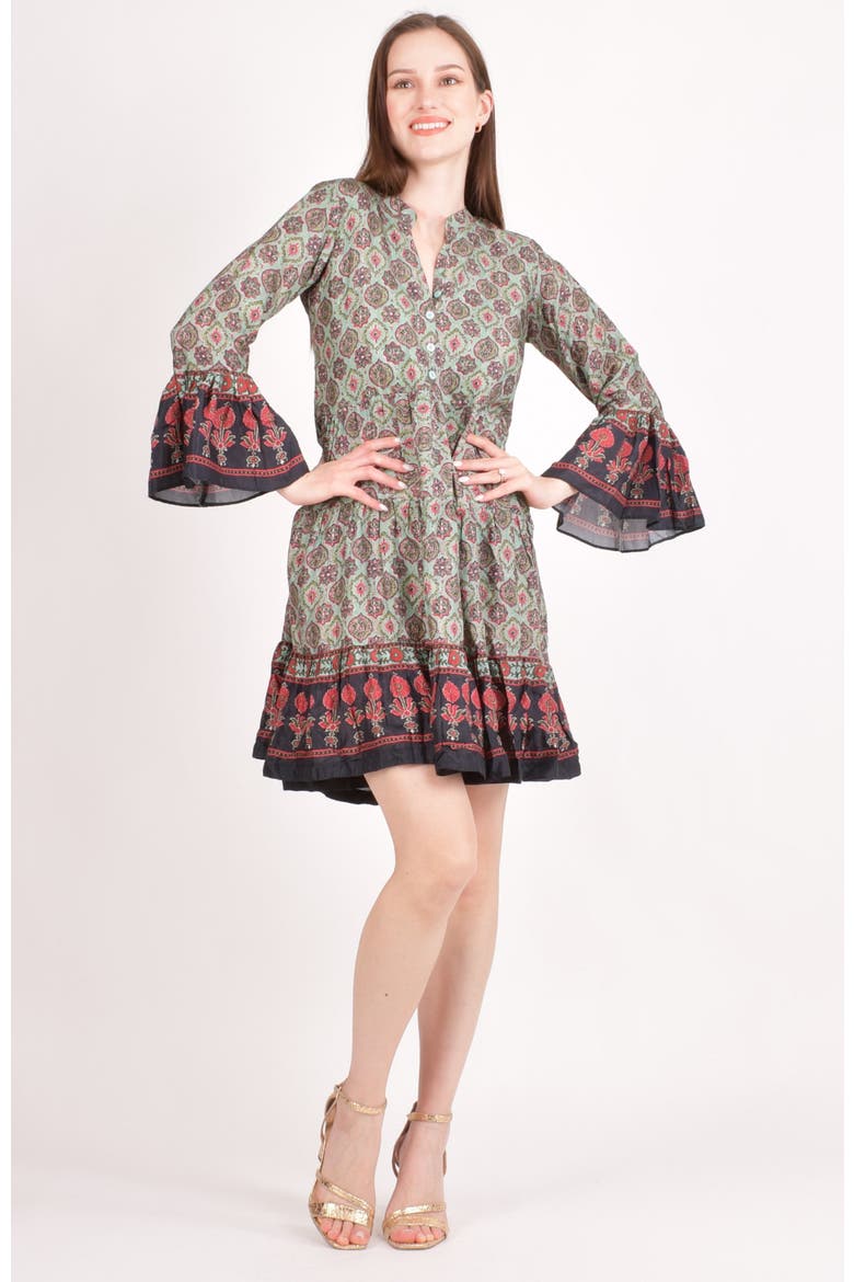 Juniper Ajrakh Print Mini Dress, Main, color, Green
