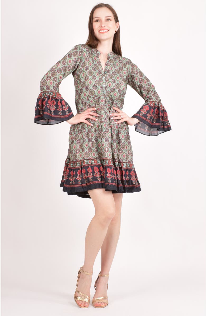 RAAS Juniper Ajrakh Print Mini Dress, Main, color, Green