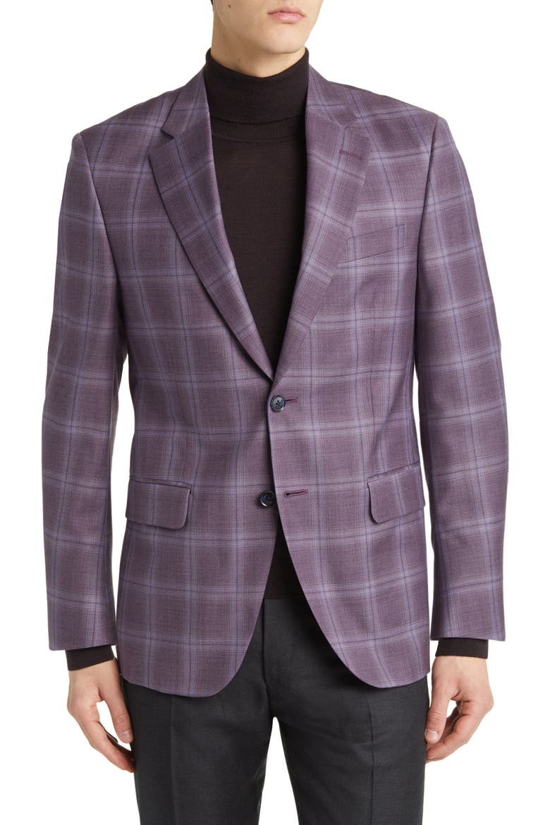 Tailored Fit Plaid Wool Sport Coat, Main, color, PURPLE