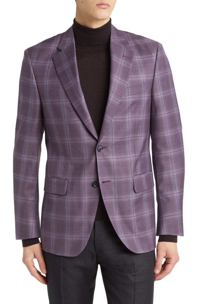 Peter Millar Tailored Fit Plaid Wool Sport Coat, Main, color,