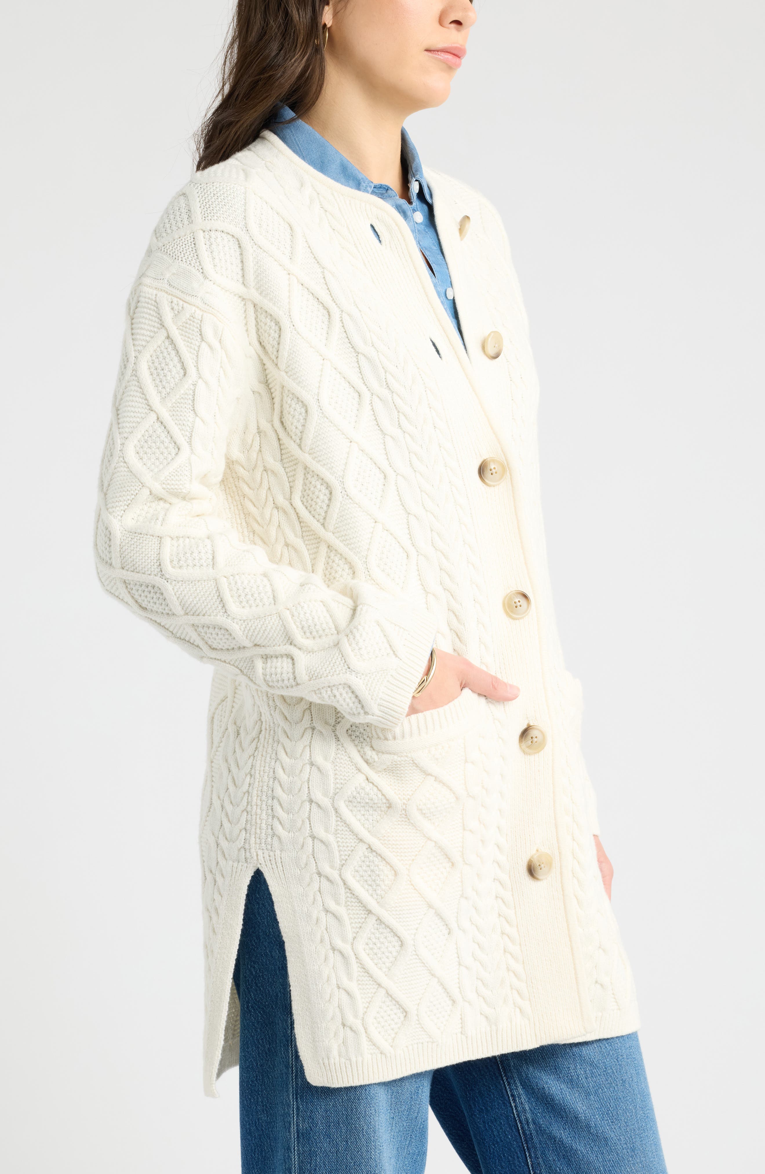 Caslon® Cable Stitch Cardigan Sweater Jacket (Women) | Nordstrom