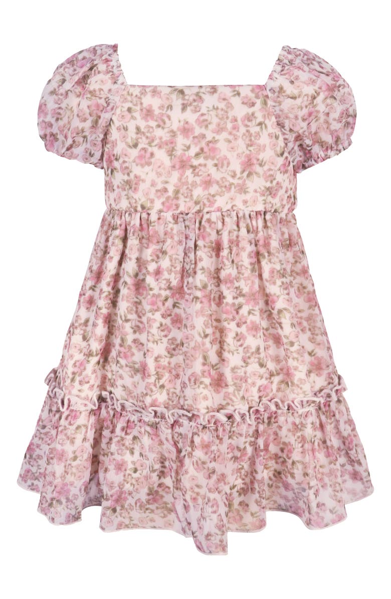 Zunie Puff Sleeve Lace Trim Chiffon Party Dress, Alternate, color, Ivory/ Blush